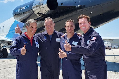 The crew of the first fully private mission to the International Space Station, which includes three businessmen and a former NASA astronaut. (Credit: Axiom Space/ AFP) The crew of the first fully private mission to the International Space Station, which includes three businessmen and a former NASA astronaut. (Credit: Axiom Space/ AFP)