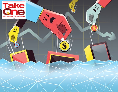 FIIs have sold stocks to the tune of $8 billion in the current year so far, perplexing fund managers given the outperformance of Indian equities<br><br>
Illustration: Chaitanya Dinesh Surpur