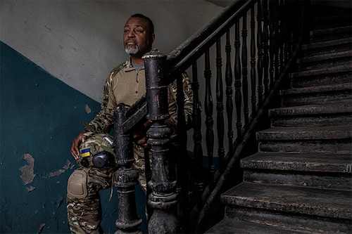 Malcolm Nance, a U.S. Navy veteran serving in Ukraine’s International Legion, in Lviv, Ukraine, April 19, 2022. The deaths of three foreigners killed this week while fighting with Ukrainian forces has drawn renewed attention to thousands of largely unregulated volunteers who have gone to fight Russia’s invasion, some of them accepted into an international legion. (Finbarr O"Reilly/The New York Times)