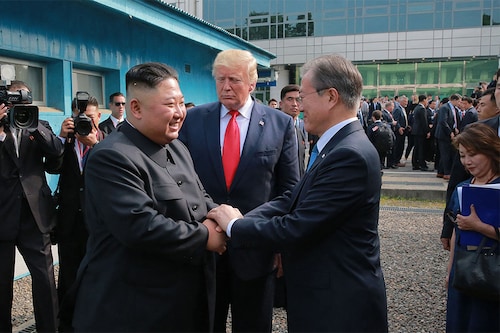 President Moon Jae-in helped facilitate talks which resulted in groundbreaking summits between then-US president Donald Trump and Kim, but the efforts collapsed in 2019. (Credits: KCNA VIA KNS / AFP) President Moon Jae-in helped facilitate talks which resulted in groundbreaking summits between then-US president Donald Trump and Kim, but the efforts collapsed in 2019. (Credits: KCNA VIA KNS / AFP)
