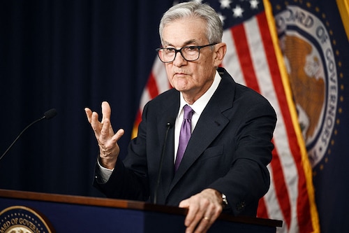 US Federal Reserve Chairman Jerome Powell holds a press conference at the end of Monetary Policy Committee meeting in Washington, DC, on December 13, 2023. Image: Brendan Smialowski / AFP