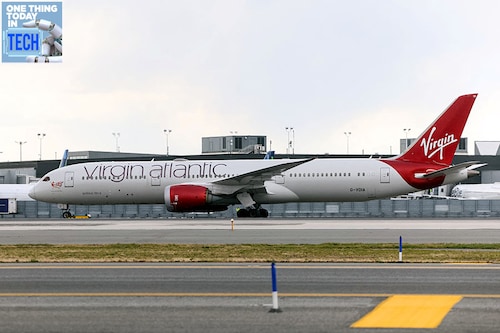 Virgin Atlantic Boeing 787 arrives to complete the first 100% Sustainable Aviation Fuel transatlantic flight from London"s Heathrow airport to John F. Kennedy International Airport, in New York City, U.S., November 28, 2023.
Image: Reuters/Brendan McDermid Virgin Atlantic Boeing 787 arrives to complete the first 100% Sustainable Aviation Fuel transatlantic flight from London"s Heathrow airport to John F. Kennedy International Airport, in New York City, U.S., November 28, 2023.
Image: Reuters/Brendan McDermid