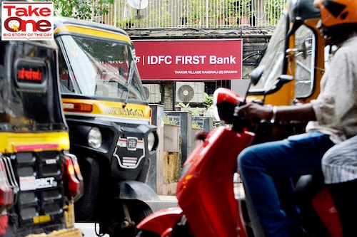 IDFC First Bank catapulted into India"s top 10 most valued bank category by market capitalisation on Tuesday, breaching the Rs100-mark for the first time ever.
Image: Indranil Aditya/NurPhoto via Getty Images