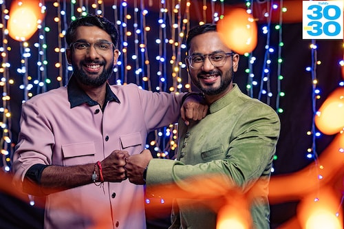 (From left) Arvind Bhardwaj and Anupam Kumar are creating a value chain to enable a circular battery economy
Image: Selvaprakash Lakshmanan For Forbes India
Outfit: Samyakk And Y S Merak Styled By: Esha Kothari Assistant Stylist: Kaveri Halder Hair And Make Up: Krishnastudio