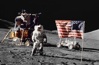 A NASA picture taken by US crew commander Eugene A. Cernan, on December 13, 1972 shows astronaut and geologist Harrison H. Schmitt seated in the Lunar Roving Vehicle. 
Image: Eugene A. Cernan / NASA / AFPÂ©