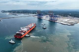 San Fernando, the 300-meter-long container vessel operated by Maersk arrives at Vizhinjam International Seaport on July 11
