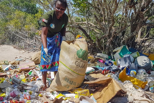 Thirty-three-year-old Fauzia Vilanculos is one of the waste collectors on the island of Benguerra in Mozambique. Image: Khursheed Dinshaw Thirty-three-year-old Fauzia Vilanculos is one of the waste collectors on the island of Benguerra in Mozambique. Image: Khursheed Dinshaw