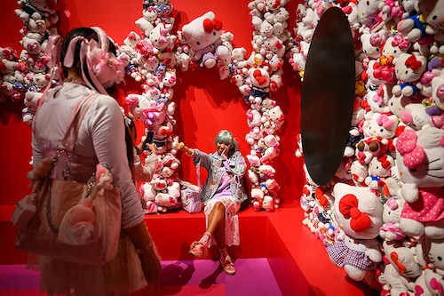 Social media influencer Chixpudding (R) at Hello Kitty"s 50th anniversary event titled CUTE, an exhibition exploring cuteness, in London, in January 2024. Image: Leon Neal/Getty Images