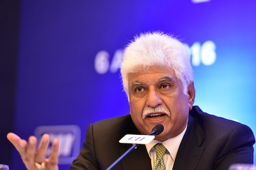 NEW DELHI , INDIA - APRIL 6: CII Vice President Rakesh Bharti Mittal during a press conference held by CII to outline their plan of action for the year 2016-17, on April 6, 2016 in New Delhi, India. Confederation of Indian Industry (CII) on Tuesday announced new office-bearers for the year 2016-17. Dr. Naushad Forbes, Co-Chairman, Forbes Marshall, has assumed office as the new President of CII. He takes over from Sumit Mazumder, Chairman and Managing Director, TIL Limited. (Photo by Saumya Khandelwal/Hindustan Times via Getty Images)