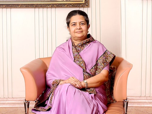 INDIA - FEBRUARY 15:  Rajashree Birla (W/o Aditya Birla), Chairperson Aditya Birla Centre for Community Initiative and Rural Development, poses at her residence, in Mumbai, India. Potrait, Sitting  (Photo by Umesh Goswami/The India Today Group/Getty Images)