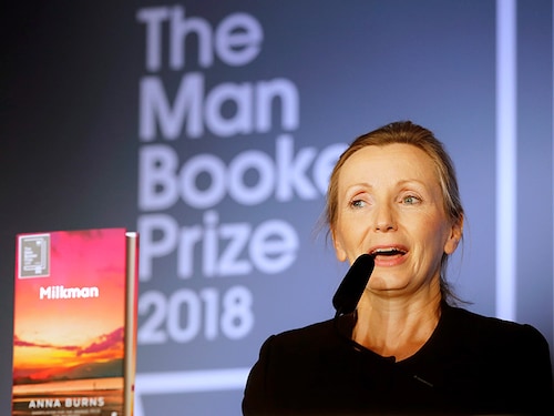 Writer Anna Burns delivers a speech after she was presented with the Man Booker Prize for Fiction 2018 by Britain's Camilla, the Duchess of Cornwall during the prize's 50th year at the Guildhall in London, Britain, October 16, 2018. Frank Augstein/Pool via REUTERS - RC176FF2AED0