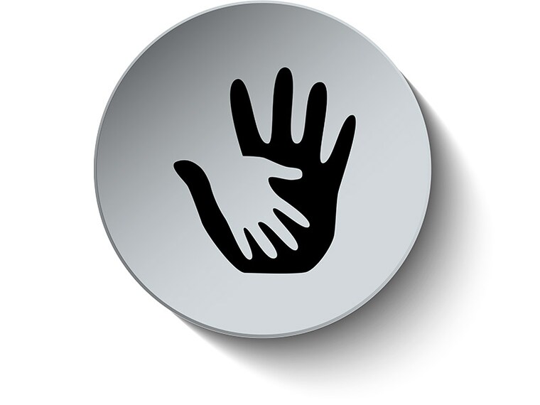 Charity and Donate icon. Helping Hands icon. Children and kid hands. Vector Illustration