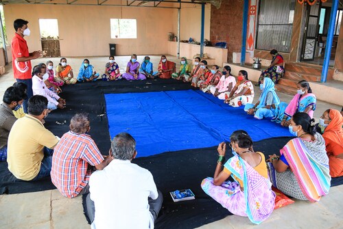 Village Development Committee in Raigad, Maharashtra conducts a village meeting to address vaccine hesitancy in the community