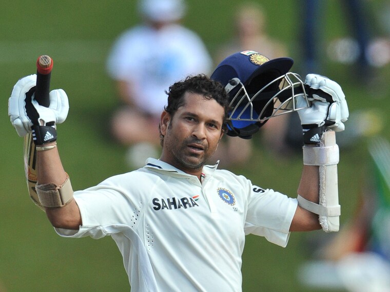CENTURION, SOUTH AFRICA - DECEMBER 19: Sachin Tendulkar of India celebrates his 50th Test century during day 4 of the 1st Test match between South Africa and India at SuperSport Park on December 19, 2010 in Centurion, South Africa. (Photo by Duif du Toit / Gallo Images/Getty Images)