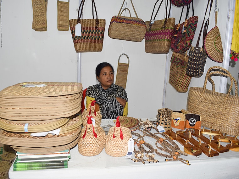 19th November 2017, Guwahati, Assam, India. An women entrepreneur selling products made with Duckweed, cane and bamboo at NEDFI (North Eastern Development Finance Corporation. Guwahati.