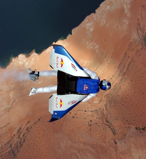 LONDON - JULY 30:  Felix Baumgartner, world-renowned B.A.S.E jumper, is pictured in this undated handout photo. Baumgartner will attempt the first unpowered crossing of the strait between England and France. Sometime between 27-31 July when the weather conditions are ideal, he will free fall from 9,000 metres above sea level at temperatures of minus 55 degrees with nothing more than a 1.80 metres carbon fibre wing and his parachute   (Photo by Red Bull via Getty Images)