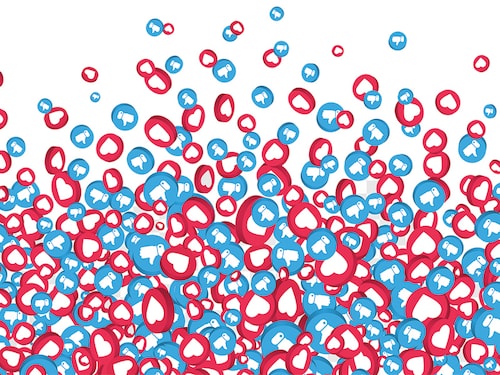 3d Like and thumbs up icons falling on transparent background. Live stream, video chat. Social network symbol. Counter notification icons. Social media elements. Emoji reactions. Vector illustration.