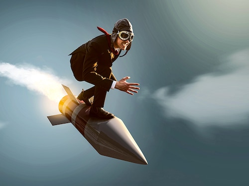 Businessman on a rocket