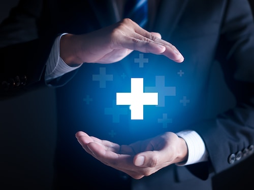 Business for Profit, Benefit, health insurance, Development and growth concepts. Represented by a plus sign with copy space