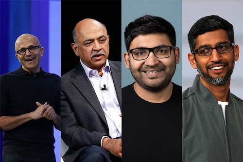 L-R: Satya Nadella of Microsoft, Arvind Krishna of IBM, Parag Agrawal of Twitter, and Sundar Pichai of Google