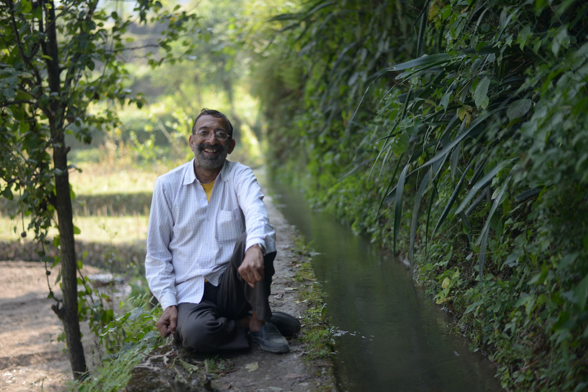 Mr Shiv Ram (Thera Village) is a farmer from Darlaghat whose agricultural business is benefiting from a revived ‘kuhl’ via the Baryali Fugana Watershed Project, which delivers water to his field. Image: Ambuja Cement Foundation