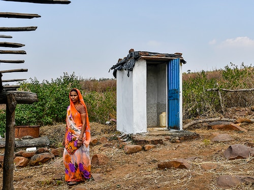 A toilet block stands in a village in Bhopal District, Madhya Pradesh, India.
Photographer: Anindito Mukherjee/Bloomberg via Getty Images