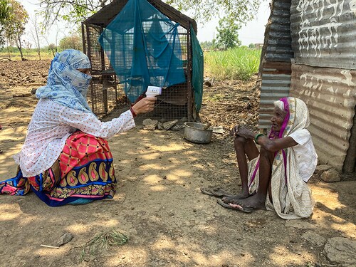 30th April 2021. Ahamadnagar, Maharashtra, India. Asha health workers and Anganwadi workers in India are doing dower to dower survey for covid coronavirus outbreaks.
