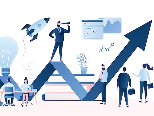 Corporate governance concept. Business leadership, managing skills, leadership training plan and success achievement. Startup or company development isolated on white background. Vector illustration