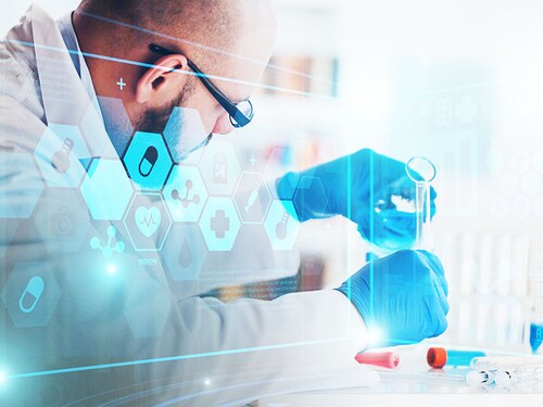 Man researcher carrying out scientific research in a lab