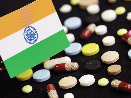 Medical pills and flag of India