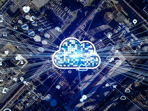 Cloud computing and industry concept. Industrial technology. INDUSTRY 4.0. Communication network.