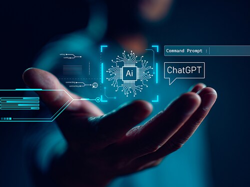 Ai tech, businessman show virtual graphic Global Internet connect Chatgpt Chat with AI, Artificial Intelligence. using command prompt for generates something, Futuristic technology transformation.