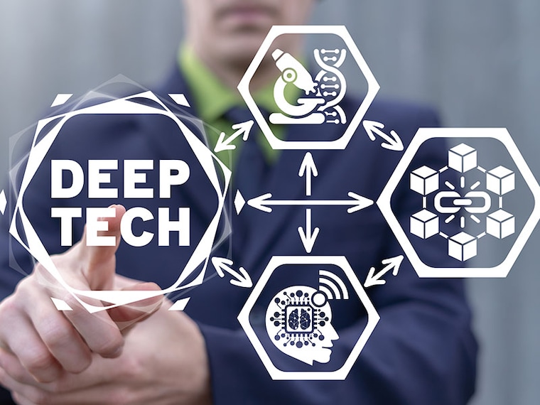 Concept of Deep Tech. Deep Learning Technology, Biotechnology, AI, Big Data, Blockchain.