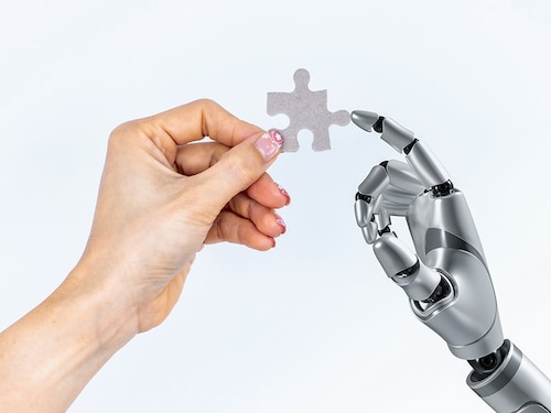 Human touching and communication with robot.Big data Global network connection.Business network,AI, Machine learning,Internet and digital technology,artificial intelligence of futuristic. people,world