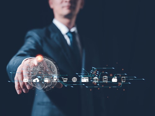 Digital transformation technology strategy, IoT, internet of things. transformation of ideas and the adoption of technology in business in the digital age, enhancing global business capabilities. Ai