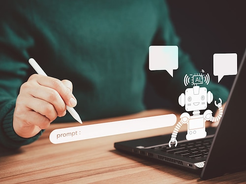 Chat with Ai. Adult man chatting with a smart AI chatbot developed. Futuristic technology transformation. Chatbot, Artificial intelligence.