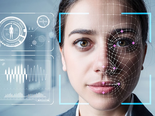 Authentication by facial recognition concept. Biometric. Security system.