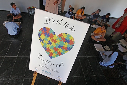 The special children participate in drawing activities during the celebration of World Autism Awareness Day in Mumbai, India on 02 April 2019. Image: Himanshu Bhatt/NurPhoto via Getty Images