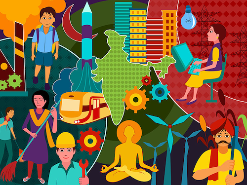 vector illustration of collage displaying progress and development of India