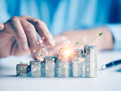 Percentage growth of stock values on finance chart is crucial for assessing interest rates, credit availability, overall profitability, ensuring wise money management in market. investment concept