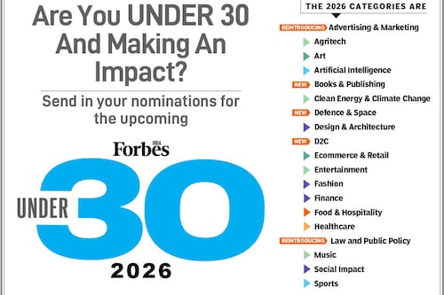 If you’re under 30 and will remain so till December 31, 2025, and you are an exceptional young entrepreneur or professional, this is your chance to nominate yourself for the coveted Forbes India Under 30 list. 