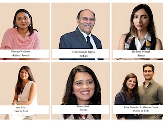 India’s trailblazing entrepreneurs: Simran Rathore (Kairav Jewels), Rishi Kumar Bagla (goEgo), Rabani Sehgal (Banox), Vani Vats (Vvani), Disha Shah (Berylle), and Esha Bhambri & Abhinav Gupta (House of FETT) — shaping the future of Indian business with innovation, resilience, and vision.
