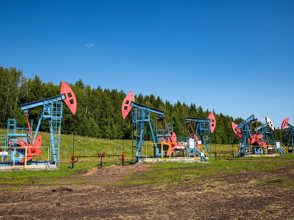 Kazan, Republic Of Tatarstan, Russia - Oil pumping units are seen in the Republic of Tatarstan.