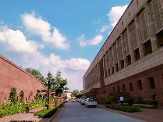 A view of the new Parliament building on a cloudy day, in an image taken on September 8, 2025, in New Delhi, India. The early vice-presidential elections will be held on September 9, 2025, after the post fell vacant as vice-president Jagdeep Dhankhar resigned on July 21 citing health concerns. While the NDA has nominated Maharashtra governor CP Radhakrishnan, the opposition has named Justice (retired) B. Sudershan Reddy as a potential candidate. Both, Lok Sabha and Rajya Sabha members are eligible to vote.