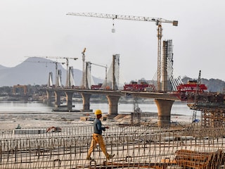 An under-construction bridge over the Brahmaputra River in Guwahati on February 27, 2025.
Image: Biju Boro / AFP