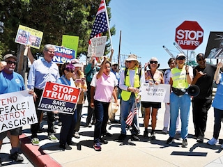 US lawmakers and citizens protest at San Pedro against the reciprocal tariffs imposed by President Donald Trump
Image: Keith Birmingham/MediaNews Group/Pasadena Star-News via Getty Images