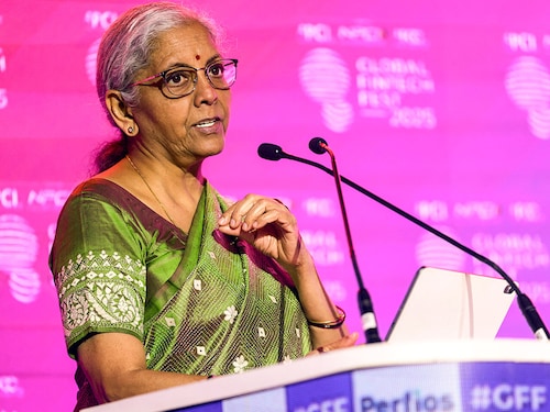 India's Finance Minister Nirmala Sitharaman speaks at the Global Fintech Fest in Mumbai, India, October 7, 2025. Reuters/Francis Mascarenhas