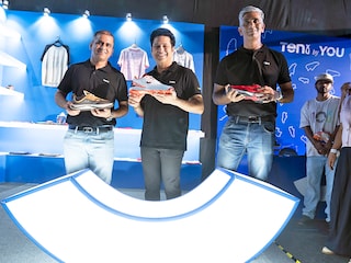 Former Indian cricketer Sachin Tendulkar launches his sports apparel and footwear brand, Ten x You, in Mumbai on October 10, 2025. 
Image: Mexy Xavier