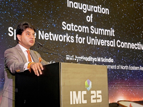 The Union Minister of Communications and Development of North Eastern Region (DoNER), Shri Jyotiraditya M. Scindia addressing the Satcom (Space Networks for Universal Connectivity) Summit, in New Delhi on October 08, 2025.
Image: PIB The Union Minister of Communications and Development of North Eastern Region (DoNER), Shri Jyotiraditya M. Scindia addressing the Satcom (Space Networks for Universal Connectivity) Summit, in New Delhi on October 08, 2025.
Image: PIB