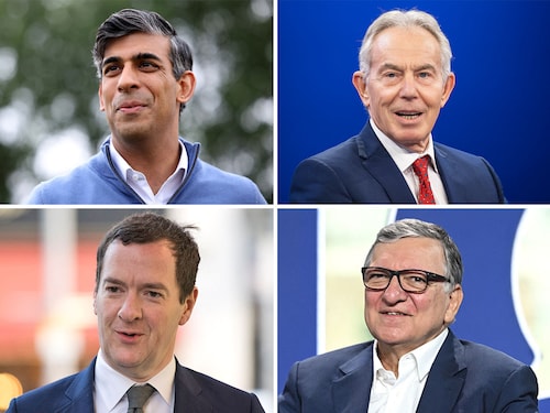 (Clockwise from top left) Britain's Prime Minister Rishi Sunak, Tony Blair, José Manuel Barroso and George Osborne
Images:  AFP
